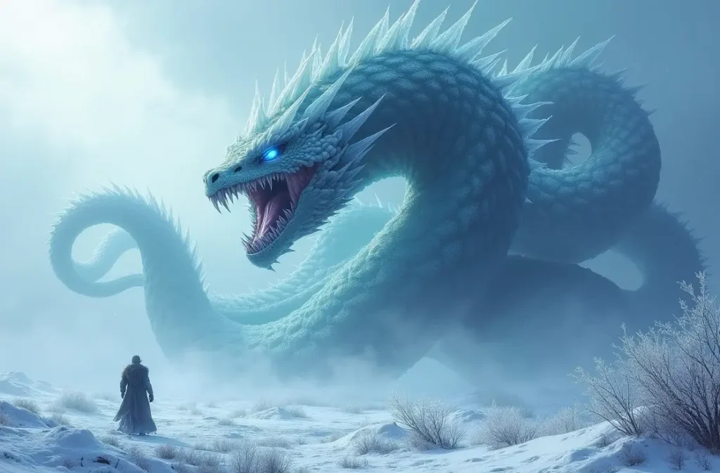 Ice-armored Hydra on frozen battlefield – chilling Hydra Names idea.
