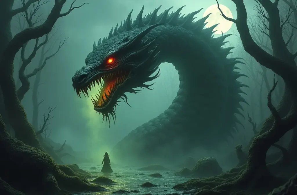 Swamp-dwelling Hydra with venomous fangs – dark Hydra Names creature.