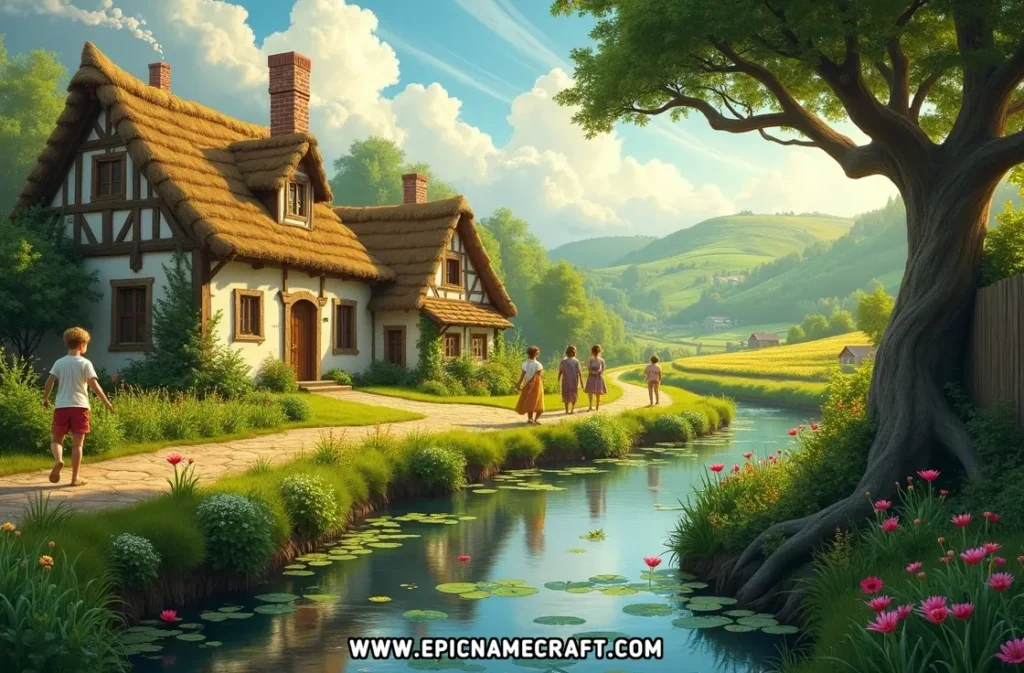 A peaceful countryside village illustrates the humble roots and daily life tied to Medieval Names.